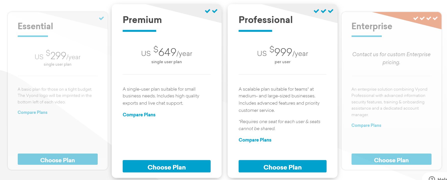 Four different pricing plans.