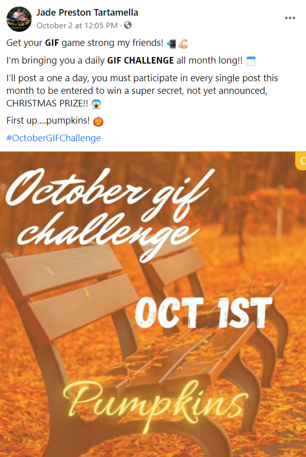 A Facebook post asking users to reply with their favorite pumpkin GIF.