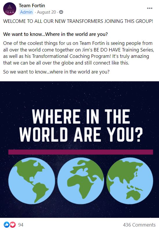 A Facebook posts asks people where they are from.