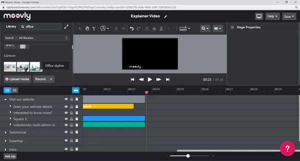 Dragging and dropping an object in Moovly’s video editor.